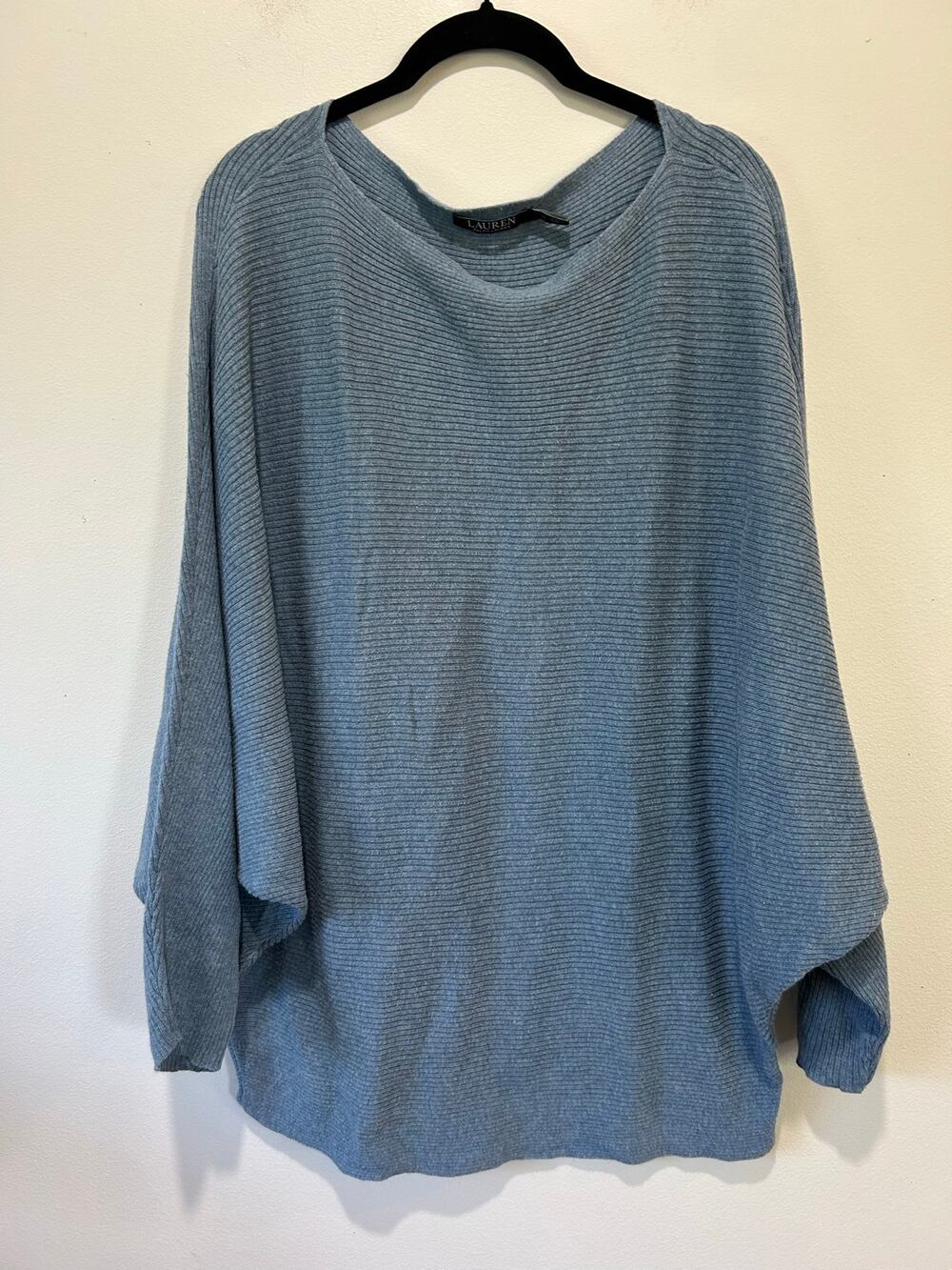 Lauren Ralph Lauren knit sweater blue womens L cotton blend batwing sleeves